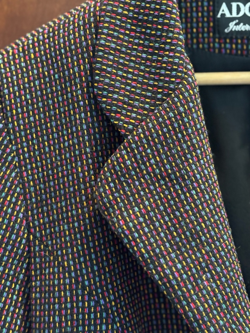 Vintage VIBRANT multi color woven wool blazer box cut fitted 90s style